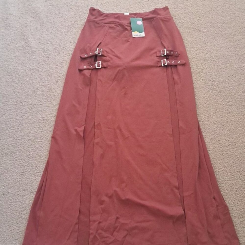 ✨ Halara High Waisted Decorative Buckle Split 2-in-1 Maxi Casual Skirt XL Red ✨